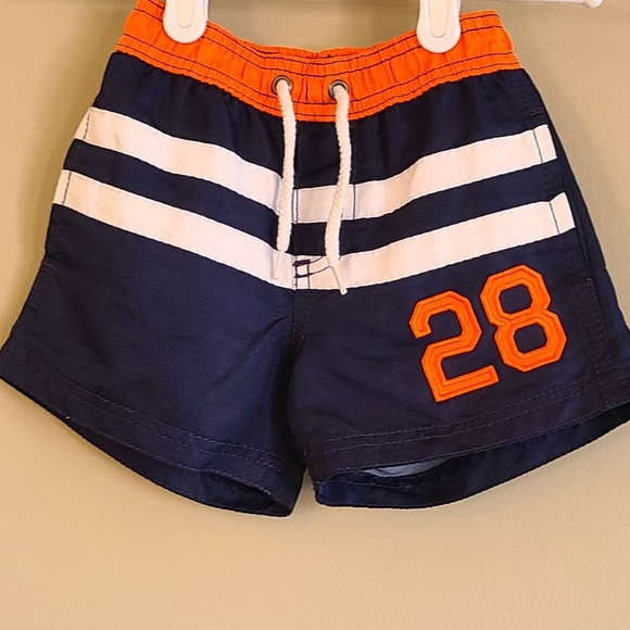 Navy and orange mesh lined swim trunks - Picture 1 of 3